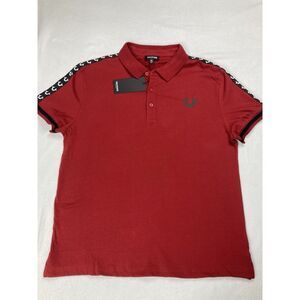 True Religion Red Black Logo Trim Relaxed Fit Knit Casual Polo Mens Medium New